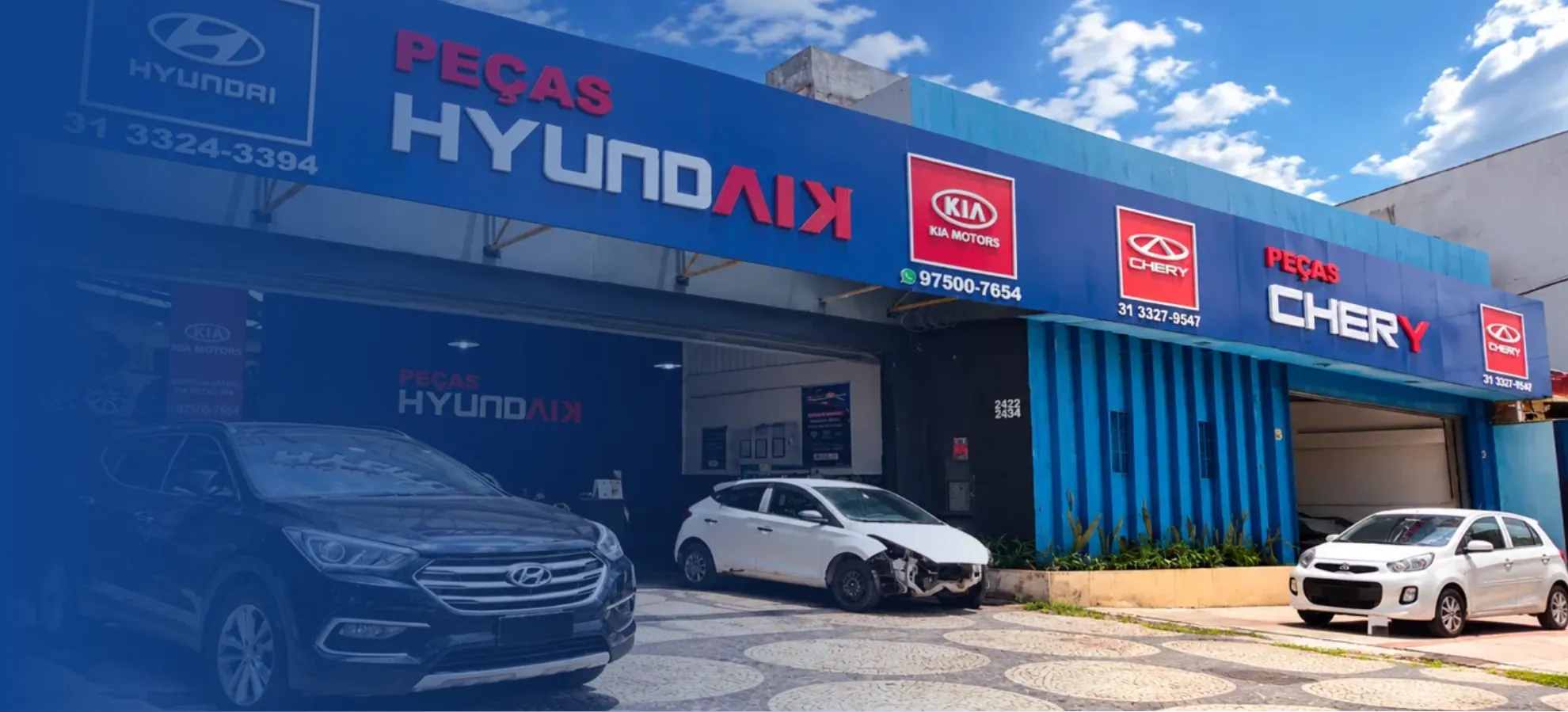 Fachada das lojas Peças Hyundai, Kia e Chery na Av. Pedro II, em Belo Horizonte